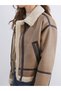 Rmz Gi̇yi̇m Farkiyla Fur Roba Collar Loose Fit Women's Suede Coat - 3