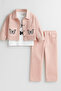 Girl's Powder Color Canvas Jacket & Pants Set – Long Sleeve Sweat 3-Piece Combination - 2