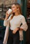 Flexible Crew Neck Button Detailed Blouse Ecru - 2