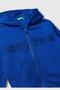 Boy's cobalt blue front logo printed zippered hooded sweatshirt - 3