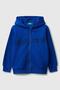 Boy's cobalt blue front logo printed zippered hooded sweatshirt