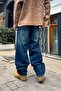 Vintage Style Striped Baggy Jeans Blue - 2