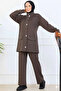 Bead Detailed Scuba Double Suit N5334 Brown - 2