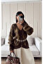 Women's V-Neck Buttoned Plaid Baglava Patterned Wool Casual Long Cardigan Mm9000 - 2