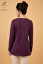 Women's Purple Drop Patterned Stoned Slit Lycra Wool Mother Combed Cotton Blouse - 3