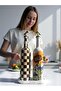 750 ml Handmade Double Decorative Glass Oil Dispenser Set with Sunflower and Checkerboard Pattern – with Serving Stand - 2