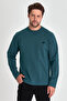 Men's Navy Blue Double Crew Neck Print Detailed Standard Relaxed Fit Sweatshirt