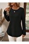 Women's long sleeve round neck button-back waffle blouse - 5