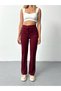 Women's Burgundy High Waist Shaping / Sculpting Ribbed Flared Leg Palazzo Pants