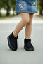 Black Children's Fur Thick Heeled Suede Short Ankle Boots Ug02 - 2