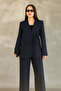 Women's navy blue side tie blazer jacket