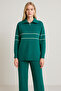 Zipped Stand-Up Collar Knitwear Suit with Pants - 2