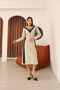 Women's Beige V-Neck Color Block Knitwear Dress