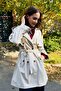 Women's Double-Breasted Collar Buttoned Belted Trench Coat Brown - 2