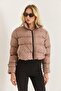 Women's Mock Neck Short Puffer Coat Powder - 3