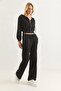 Women's Crop Cardigan Three Thread Non-Shardon Tracksuit Set Black - 3