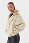 Short Trench Coat with Fur Collar Cream - 4