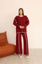 Women's Burgundy Stripe Patterned Knitwear Sweater and Slit Pants Knitwear Top and Bottom Set - 2