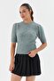 Short Balloon Sleeve Knit Blouse Green - 3