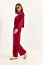 Women's Modal Fabric Wide Leg Tracksuit Set Burgundy - 3