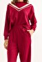 Women's Modal Fabric Wide Leg Tracksuit Set Burgundy - 5