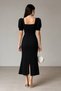 Balloon Sleeve Midi Length Atlas Fabric Slit Dress Wedding Engagement Promise Graduation - 6
