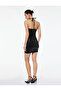 Halter Neck Sleeveless Metal Accessories Sequined Mini Dress - 4