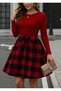 New Season Women's Long Sleeve Crew Neck Viscose Top Plaid Short Dress - 2
