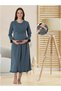 Women's Anthracite Design Cotton Combed Maternity Nightgown with Easy Breastfeeding Feature (Effortt) - 2