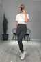 Narrow Leg Stretch Fabric Pants with Front Stripe - 5
