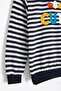 Navy Blue Boy's Cute Embroidered Striped Fleece-Lined Tracksuit Set 23310 - 3