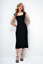Black Square Neck Textured Maxi Length Sleeveless Dress ALC-X14168 - 4