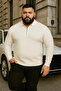 Men's Plus Size Winter Loose White Polo Neck Sweater - 3