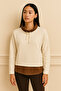 Suede Detail Lace-Up Collar Knitwear-26K74025-Bone-02