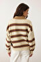 Ecru Striped Buttoned Polo Neck Women's Knitwear Sweater, Women's Sweater Fmoda2280 - 6
