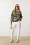Ecru Striped Buttoned Polo Neck Women's Knitwear Sweater, Women's Sweater Fmoda2280 - 4