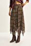 Women's Green Plaid Patterned Wrinkled Effect Lined Midi Chiffon Skirt De251105 60283760 - 4