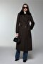 Fur Collar Belted Brown Coat 13851