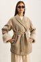 Women's Mink Sleeves Fur Detailed Belted Cashmere Coat 60582 60283795 - 2