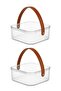 Set of 2 Acrylic Clear Plastic Storage Containers with Lid & Leather Handle, 20×20×8 cm