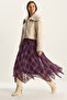 Women's Eggplant Plaid Patterned Wrinkle Effect Lined Midi Chiffon Skirt De251105 60283760