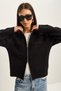 Women's Black Double Pocket Detailed Zipper Closure Knitwear Jacket Cardigan Th251076 60283802 - 5