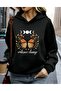 Butterfly Print Detailed Hooded Sweatshirt Black