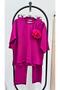 Women's Plus Size Three Quarter Sleeve Floral Detailed Two Thread Tracksuit Set 8224-26 - 4