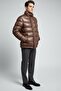 Men's Leather Textured Brown Puffer Jacket - 4