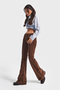 Women's Light Brown 26W5-42 Flare Fit Slim F Corded Fabric Velvet Stretch Fabric Trousers - 2