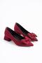Floret Bow Low Heel Women's Shoes Burgundy Satin - 2