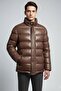 Men's Leather Textured Brown Puffer Jacket