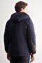 Navy Blue-Khaki Hooded Bondid Casual Coat Without Slits 1007255134 - 5