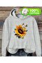 Sunflower Print Detailed Hooded Sweatshirt Gray